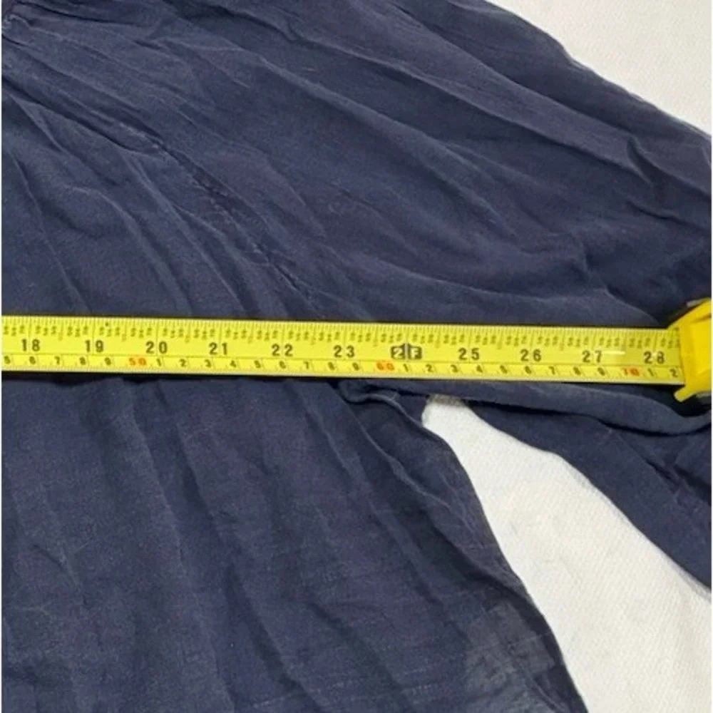 We The Free People Women's Small Boho Button Up Blouse Navy Blue‎ Smocked Gauze